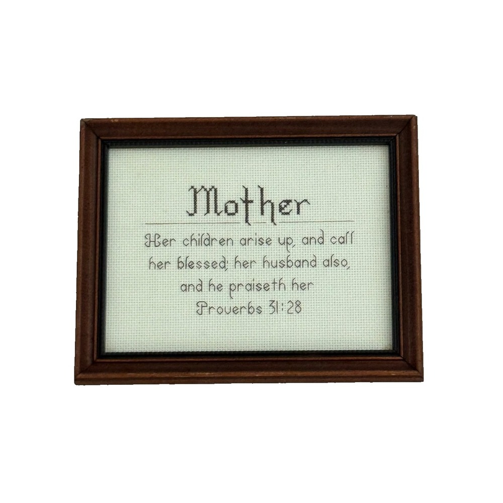 Vintage Hand-stitched "Mother" Bible Verse‎ Cross-Stitch Hanging Wall Plaque Art